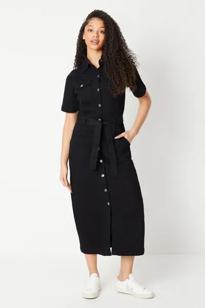 Платье миди из денима с короткими рукавами Dorothy Perkins, черный