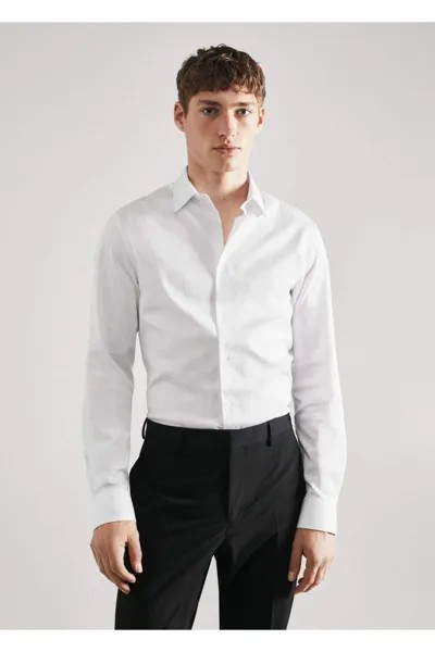 Рубашка Super Slim Fit из поплина Mango, синий