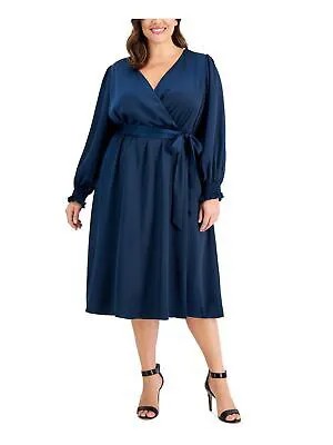 Женское темно-синее платье миди с длинными рукавами и эластичной резинкой на талии TAYLOR, плюс 20 Вт