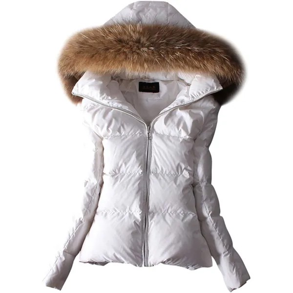 Пуховик Ace Shock With Fur Hood Warm Short Slim Fit Winter Women's, белый/бежевый