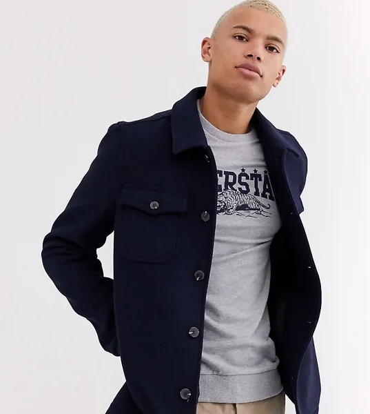Темно-синий бомбер в стиле милитари с добавлением шерсти ASOS DESIGN Tall