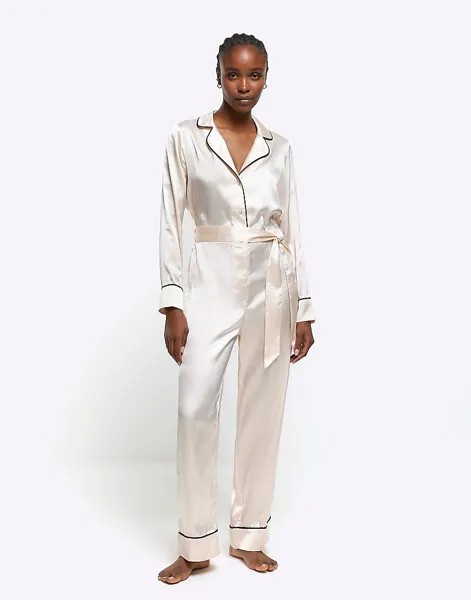 Розовый атласный пижамный комбинезон River Island - светлый
