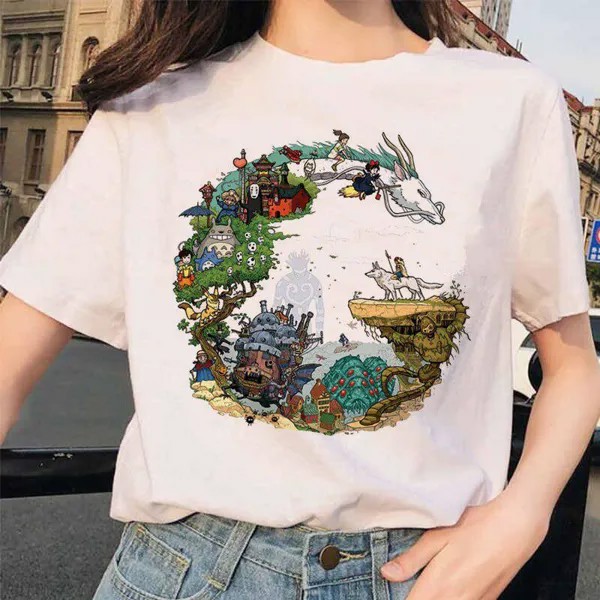 Totoro Унесенная Студия Ghibli Femme Футболка Японские женщины Ульззан Футболка Аниме Миядзаки Хаяо