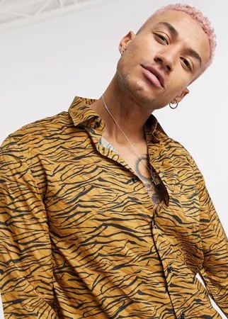 Рубашка из вискозы с тигровым принтом Devils Advocate-Коричневый цвет