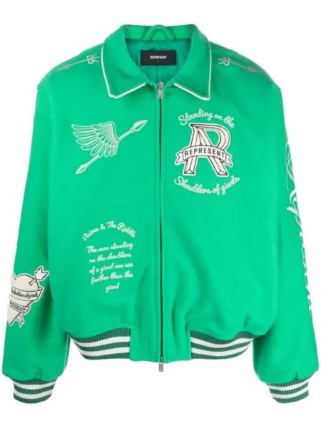 Represent motif-embroidered wool-blend bomber jacket, зеленый