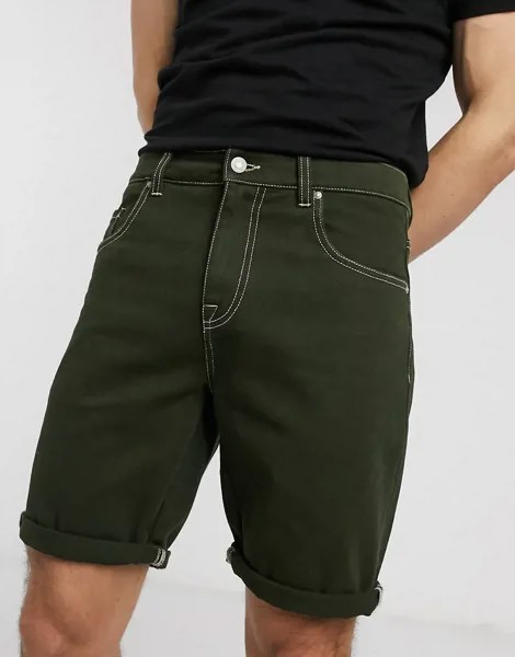 Темно-зеленые узкие джинсовые шорты ASOS DESIGN-Зеленый цвет