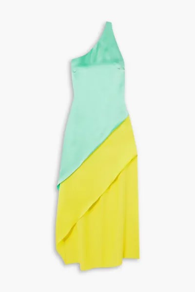 Двухцветное атласное платье миди на одно плечо Razor Halpern, желтый