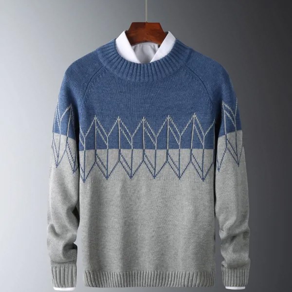 Мужской Повседневный свитер, однотонный, в стиле пэчворк, осень 2020, новинка, мужские свитера, вязаный пуловер с рисунком ромбиками, свободны...