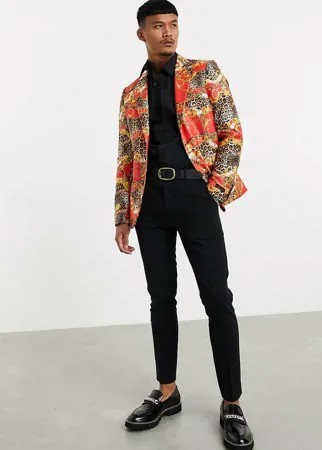 Пиджак скинни с комбинированным леопардовым и цепочным принтом Devils Advocate-Красный