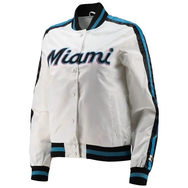 Женская стартовая белая атласная куртка на кнопках Miami Marlins Hometown Starter