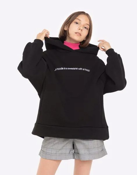 Чёрное худи oversize с надписью для девочки Gloria Jeans