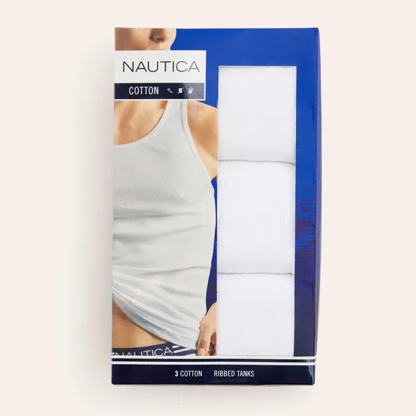 Мужские майки Nautica в рубчик, упаковка из 3 шт., цвет Bright White