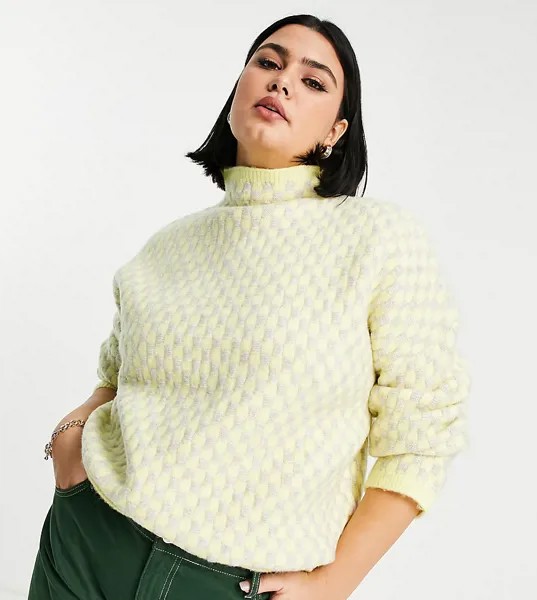 Джемпер в стиле oversized с вышивкой в шахматную клетку ASOS DESIGN Curve-Желтый