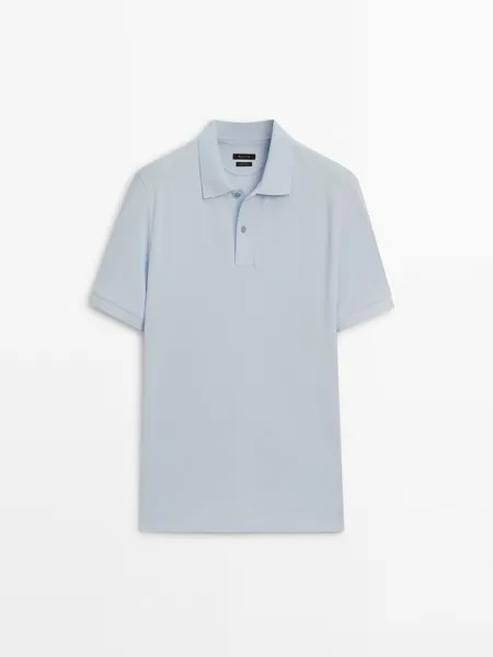 Рубашка-Поло из микротекстурированного хлопка пике Massimo Dutti, голубой