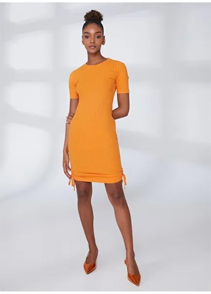 Оранжевое женское мини-облегающее прямое платье с круглым вырезом и короткими рукавами Aeropostale