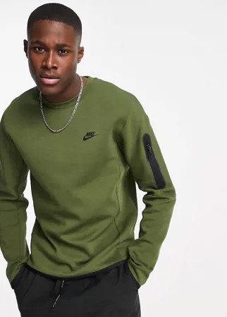 Флисовый свитшот цвета хаки с круглым вырезом Nike Tech-Зеленый цвет