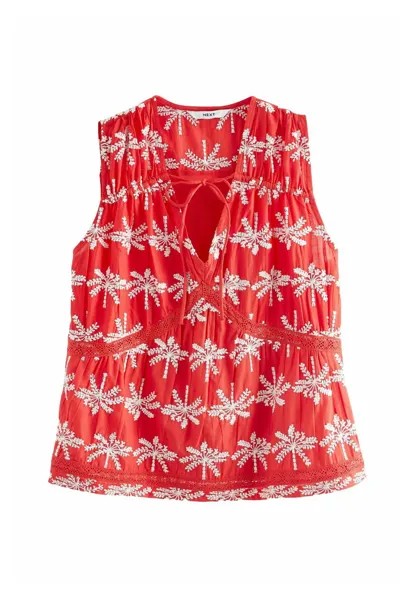 REGULAR FIT Broderie Sleeveless Next, Блузка красный
