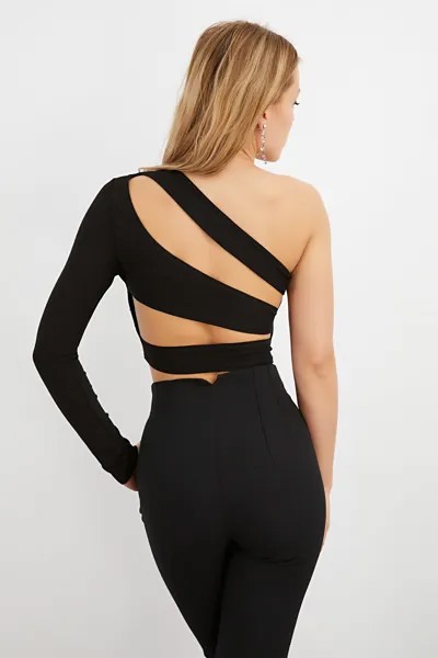 Женская укороченная блузка с одним рукавом, черная полоска на спине B174-9 Cool & Sexy, черный