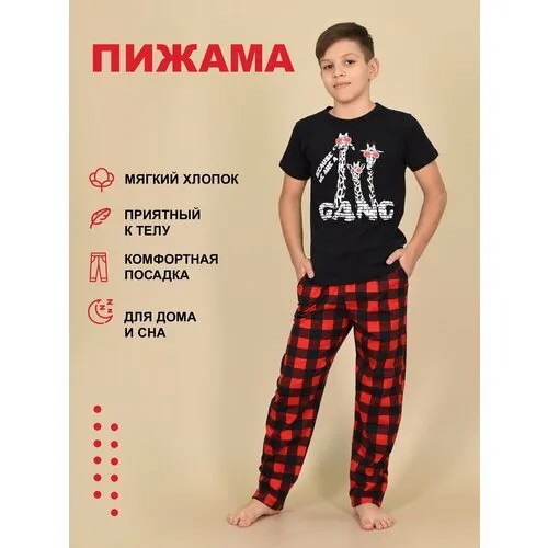Пижама LIDЭКО, брюки, футболка, карманы, размер 72/146, мультиколор