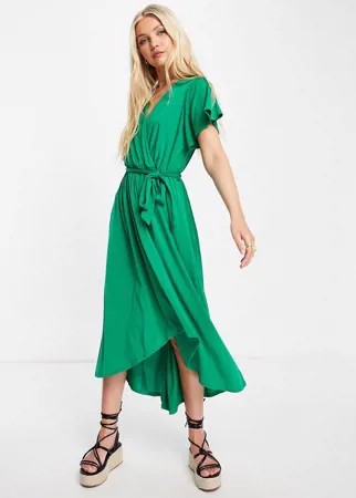 Зеленое платье с запахом и расклешенными рукавами Gilli-Зеленый цвет