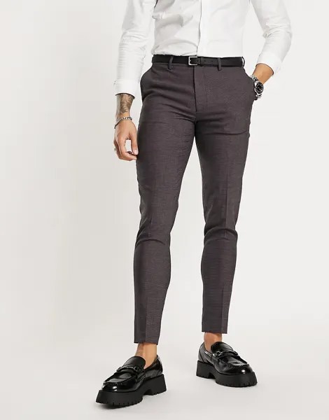 Сиреневые супероблегающие брюки в строгом стиле в мелкую крапинку ASOS DESIGN-Серый