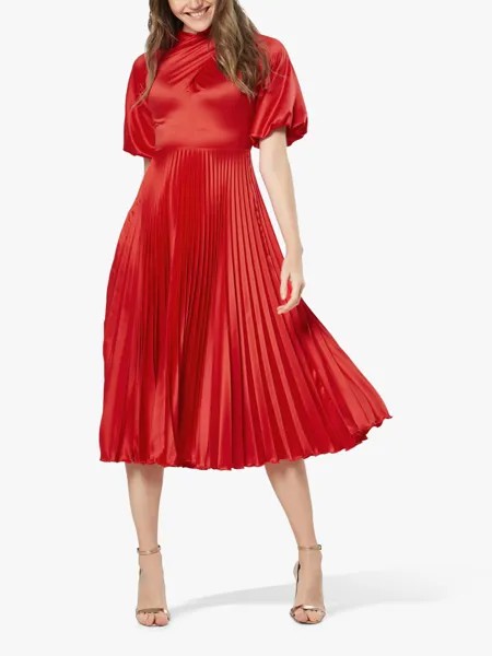 Платье миди со складками и пышными рукавами Closet London, красный