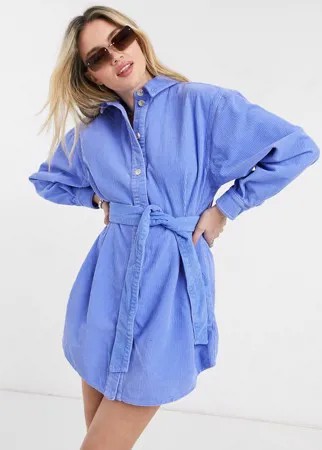 Голубое джинсовое платье-рубашка в стиле oversized с поясом ASOS DESIGN-Голубой