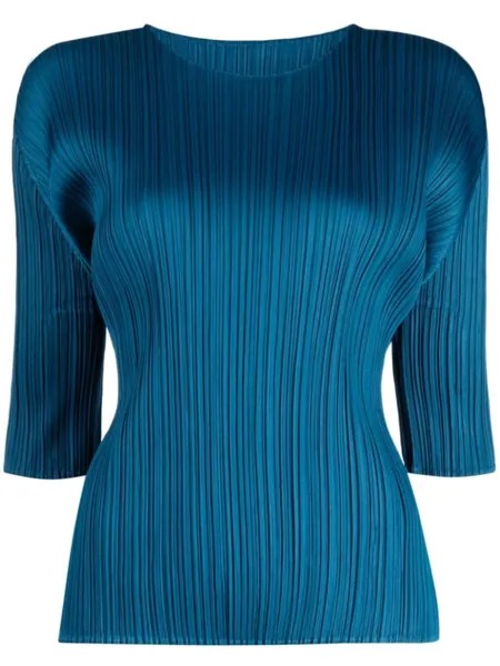 Pleats Please Issey Miyake плиссированная блузка с укороченными рукавами, синий