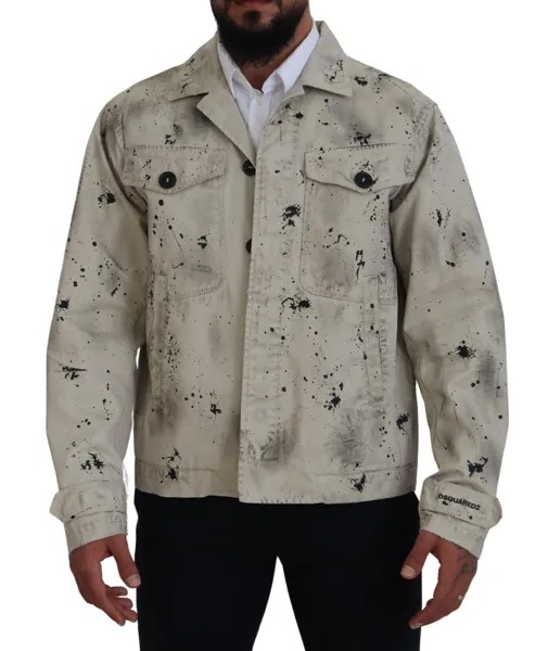 DSQUARED2 Куртка Off White Black Splash Print Повседневная джинсовая IT48/US38/M 1500 долларов США