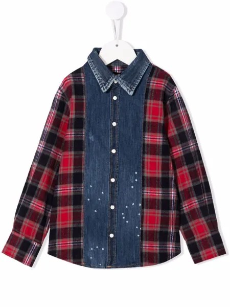 Dsquared2 Kids джинсовая рубашка с клетчатыми вставками