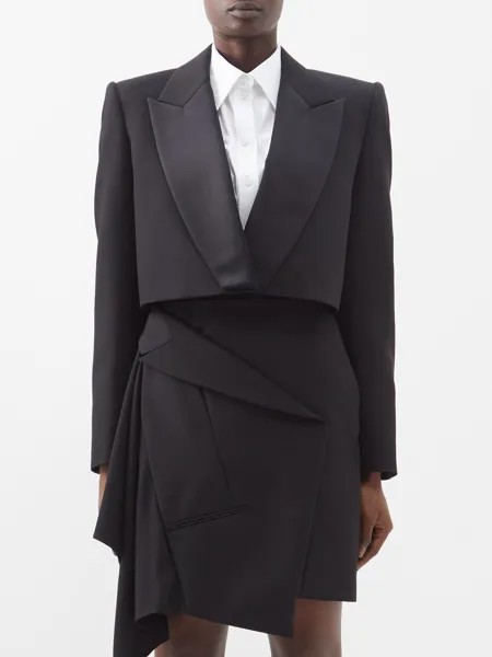 Укороченный шерстяной пиджак-смокинг sartorial Alexander McQueen, черный