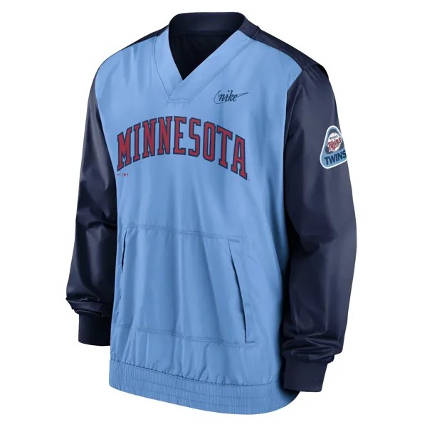 Мужской темно-синий/голубой пуловер с v-образным вырезом Minnesota Twins Cooperstown Collection Nike