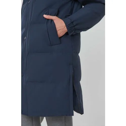 Пальто Baon, демисезон/зима, силуэт свободный, удлиненное, капюшон, карманы, размер 56, синий