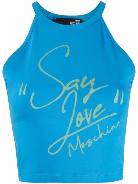 Love Moschino топ Say Love с вырезом халтер и надписью