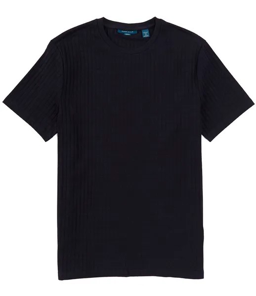 Футболка Perry Ellis с короткими рукавами и вертикальными рубчиками, синий