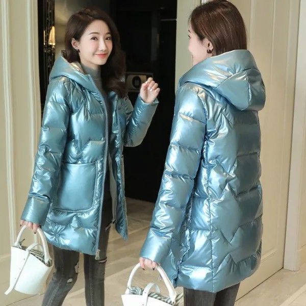 Лицом вниз хлопчатобумажная мягкая куртка женщины средней длины зимой новый корейский тонкий утолщенный