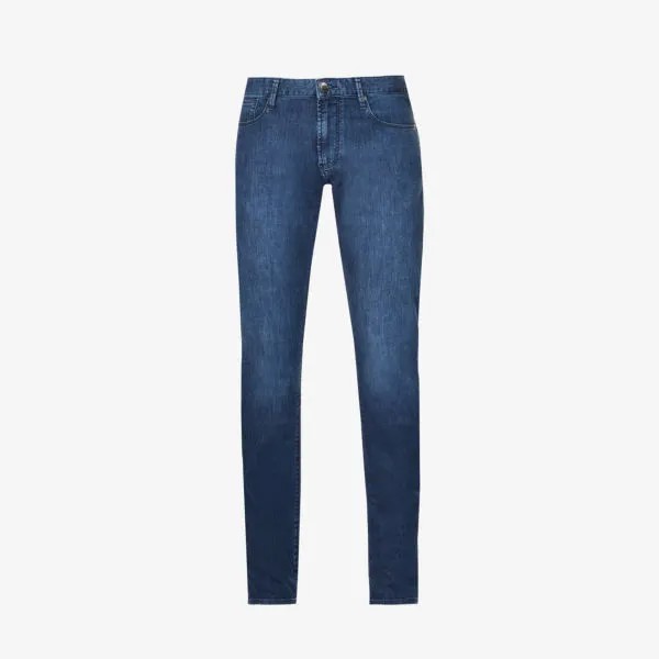Джинсы прямого кроя из эластичного денима с фирменной нашивкой Emporio Armani, цвет denim blu md