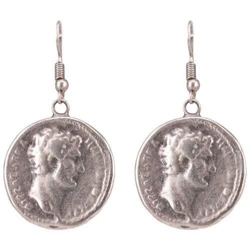 Серьги бижутерные Греческая монета (Замок-крючок, Бижутерный сплав, Серебристый) 1-55047