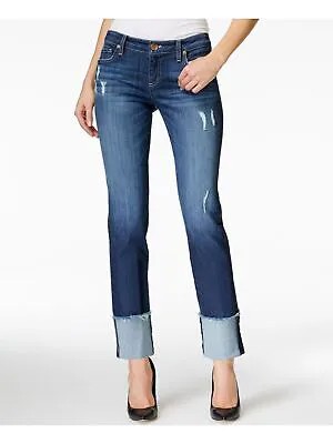 KUT Женские синие эластичные прямые джинсы с карманами на молнии и манжетами с потертостями 2