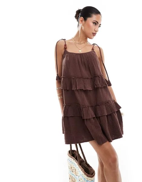 Коричневое платье мини из макраме River Island