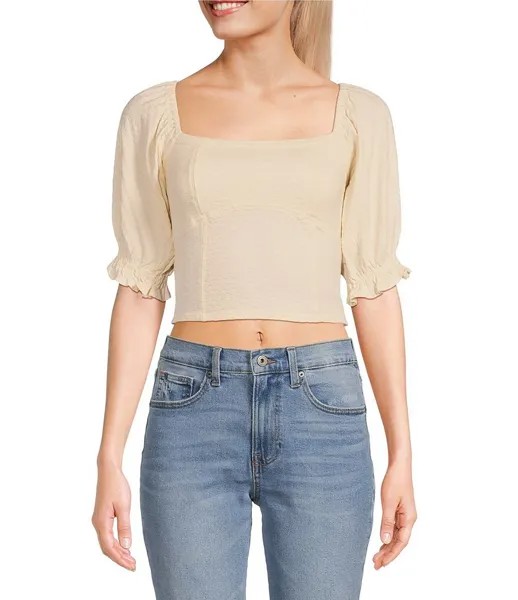 Укороченный топ Billabong Flora с короткими рукавами-фонариками и присборенной спиной, слоновая кость