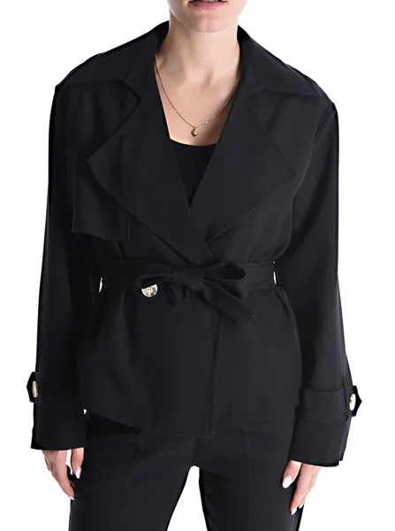 Двубортный пиджак на подкладке с тканевым поясом, черный