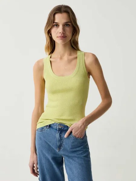 Майка в рубчик с люрексом Ovs, цвет lime green