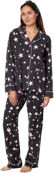 Фланелевая пижама с повязкой на голову P.J. Salvage, цвет Charcoal/Pink Stars