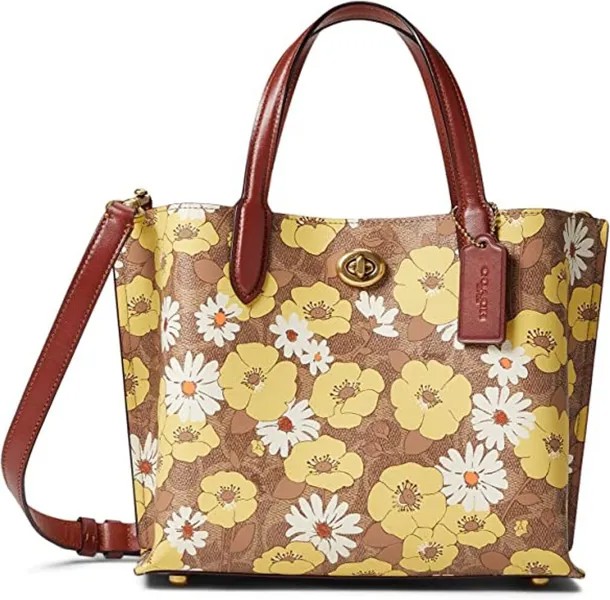 Новая большая сумка через плечо COACH Signature белого и желтого цвета с цветочным принтом