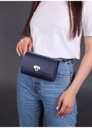 Женская кожаная поясная сумка синяя A008 sapphire mini grain Divalli