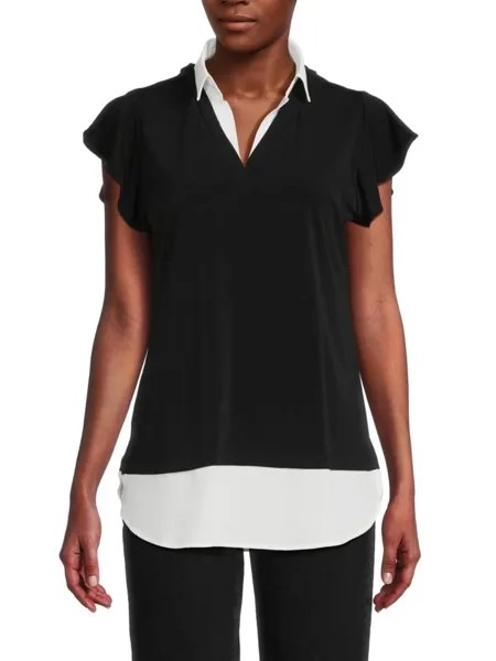 Двухслойная рубашка с развевающимися рукавами Adrianna Papell, цвет Black Ivory