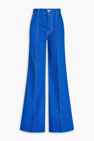 Расклешенные джинсы с высокой посадкой и вышивкой Zimmermann, ярко-голубой