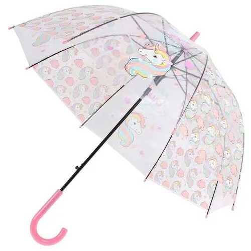 Зонт-трость BRADEX, механика, купол 82 см., прозрачный, для девочек, розовый