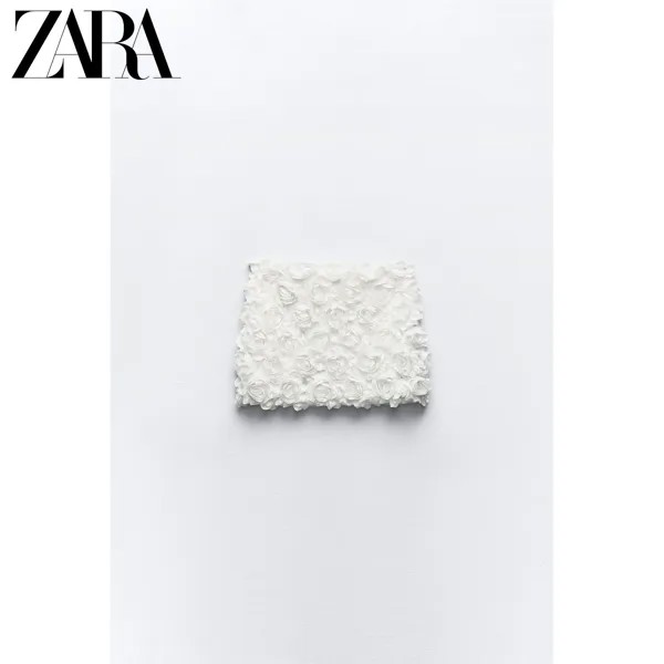 ZARA новая летняя женская мини-юбка со средней талией из белого тюля с цветочным принтом 3210400250, цвет 28320